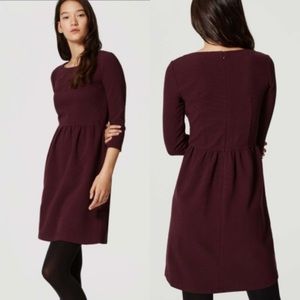 Loft Burgundy 3/4 Elastic-Waist Dress - Size 14